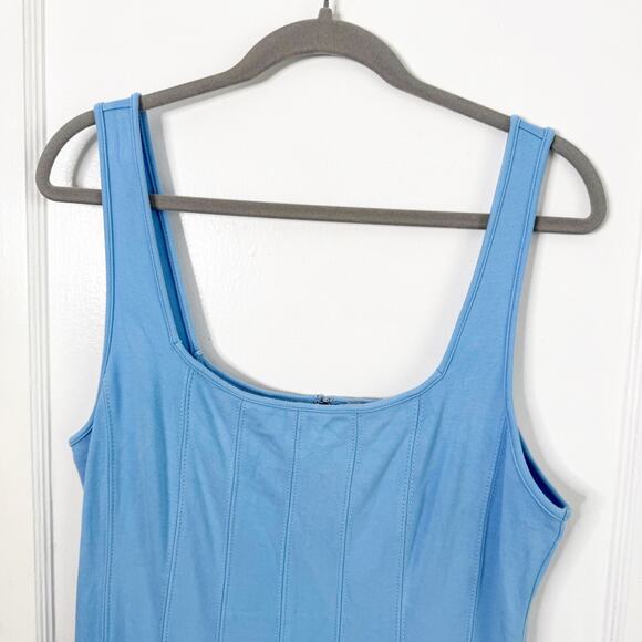 Ann Taylor LOFT Ponte Knit Seamed Flare Sleeveless Midi Dress Blue Size 12 Flowy - Picture 3 of 13